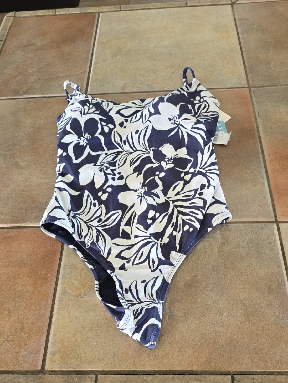 Roxy Floral One-Piece Swimsuit - Navy & White Sz Med Nwt